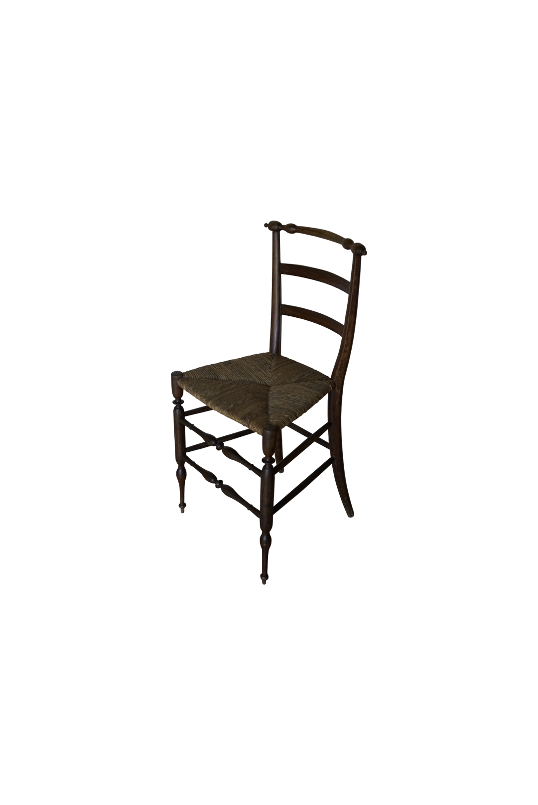 French Carved Walnut Side Chair with Rush Seat, c. 1880s