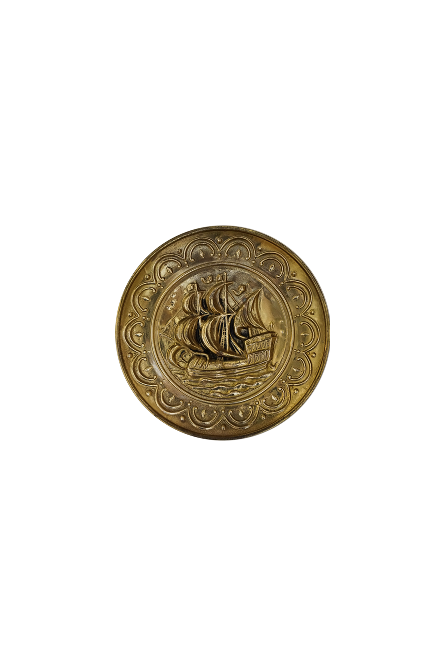 English Brass Repousse Wall Plate, c. 1930s