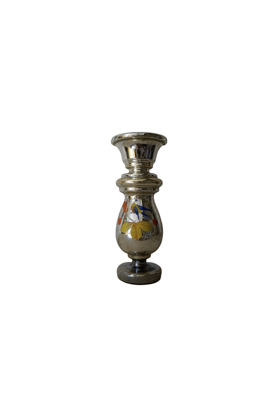 Hand-Painted Bird Mercury Glass Vase, c. 1890s