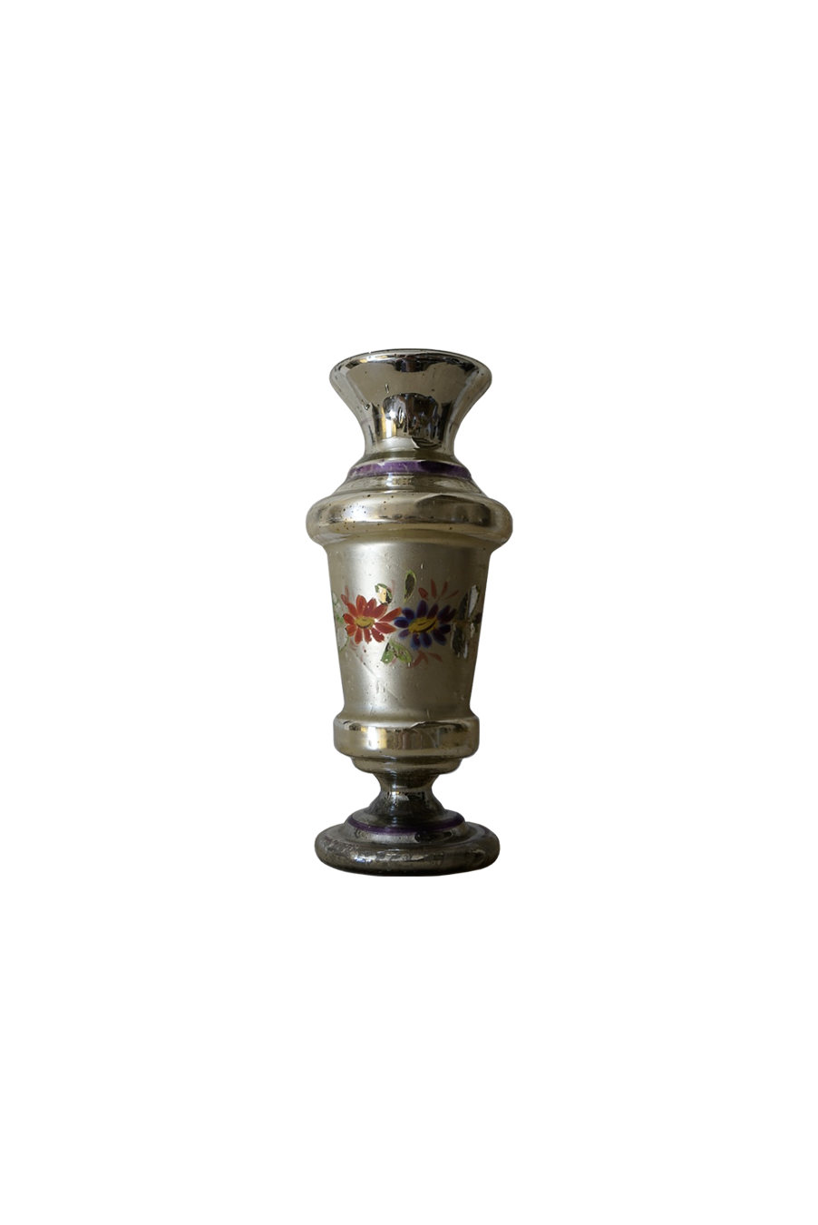 Hand-Painted Floral Mercury Glass Vase, c. 1890s