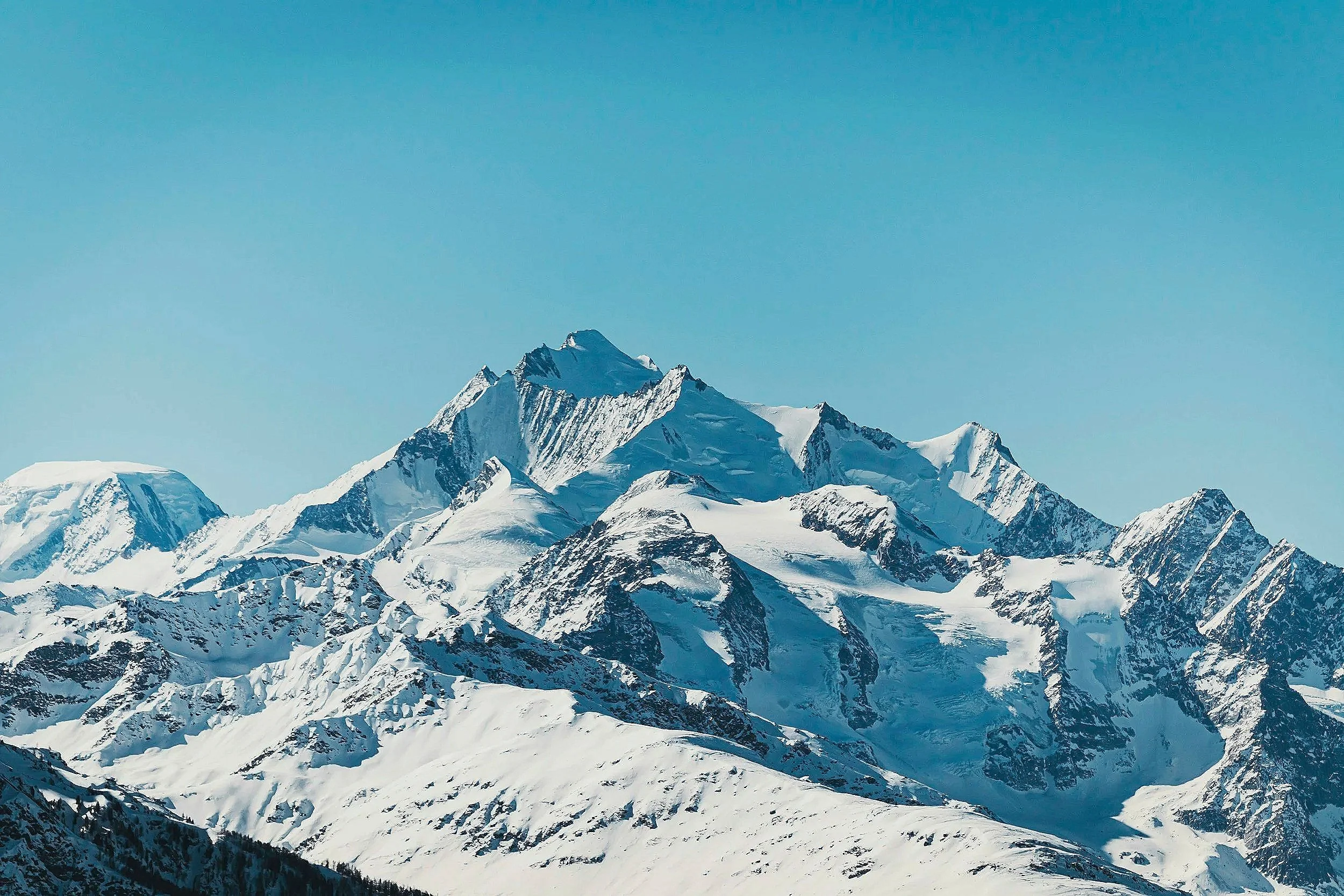 Clear Blue Sky and Snowy Mountain
