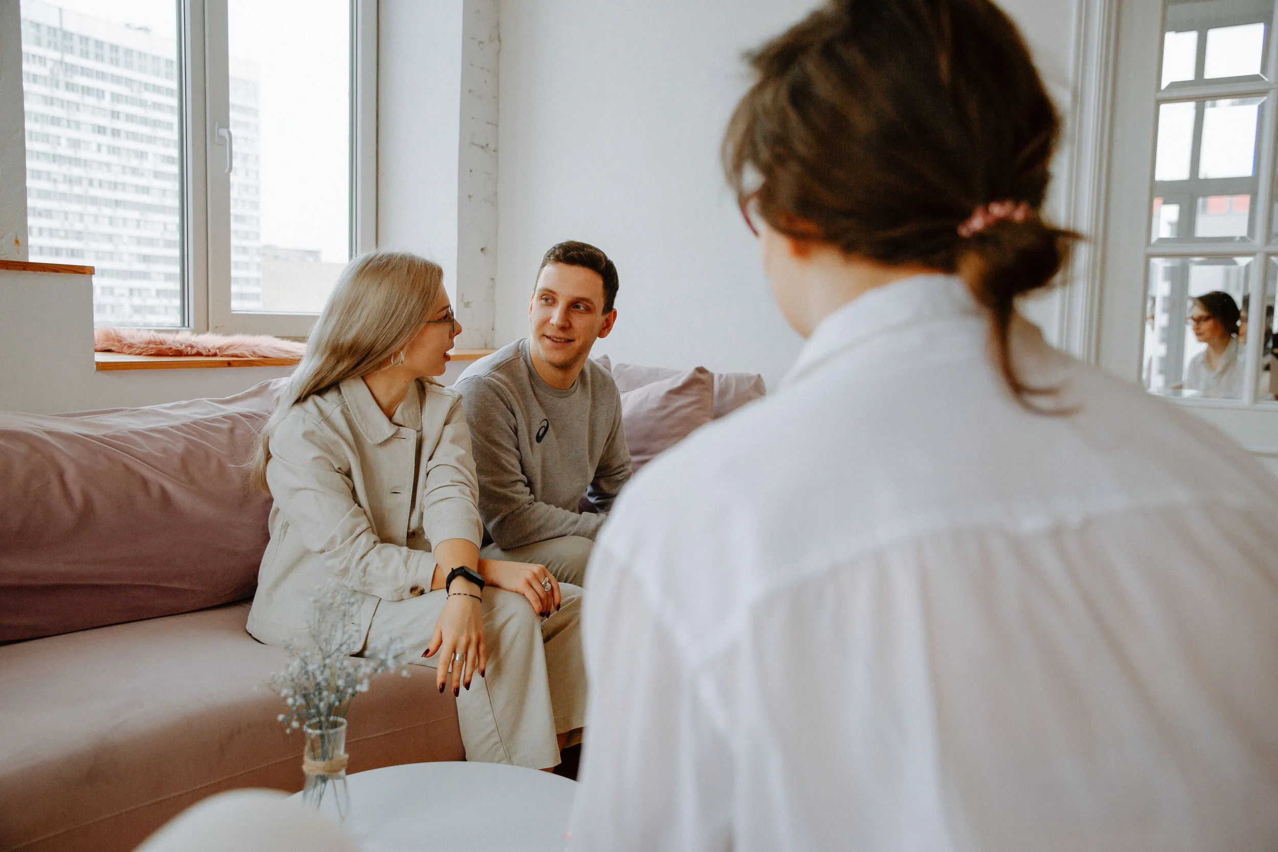 Relationship counseling session for couples and families.