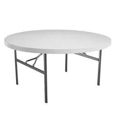 Round white table with black metal legs