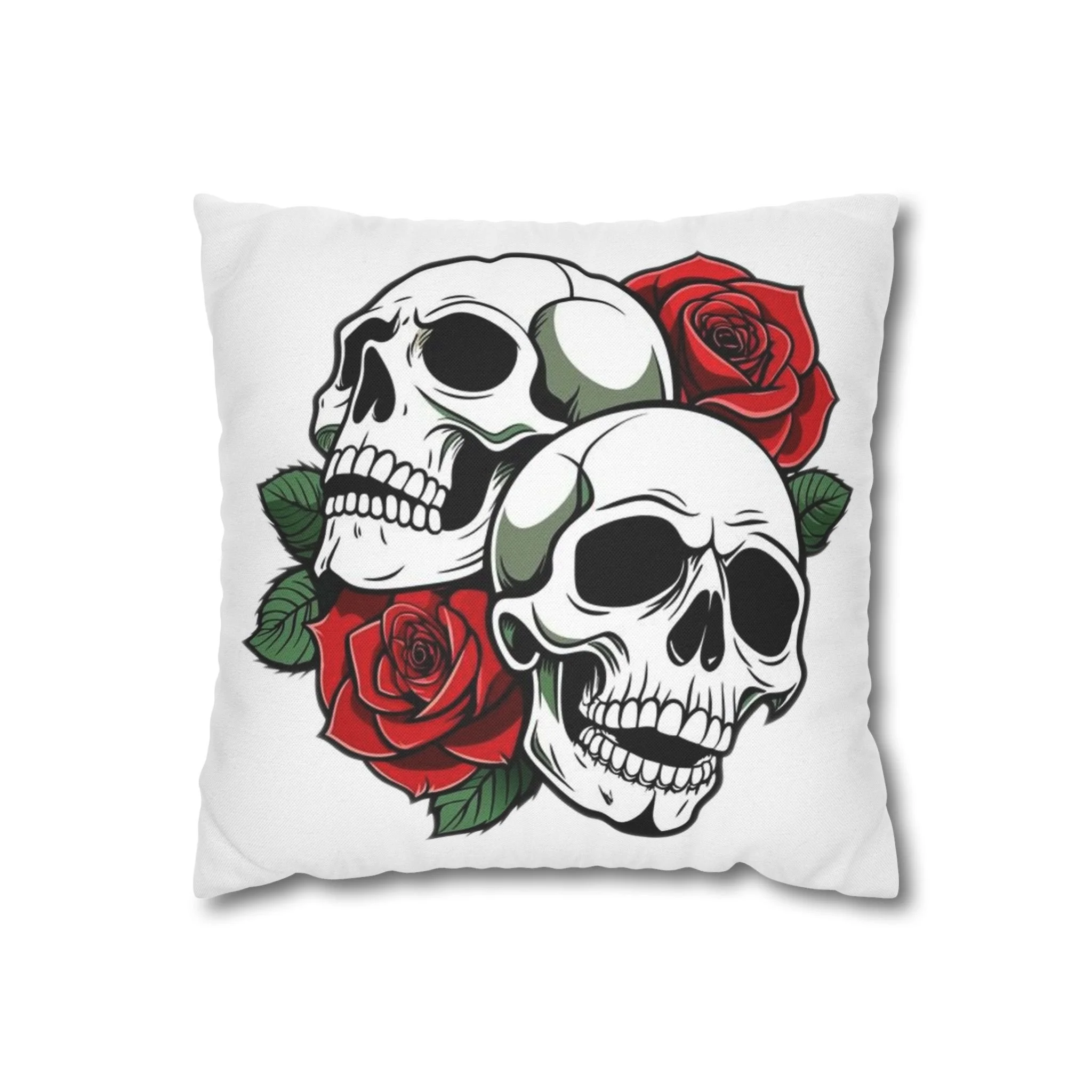 Skull and Roses Pillowcase | Square Throw Pillowcase, Gothic Decor, dark, obscure, occult, esoteric