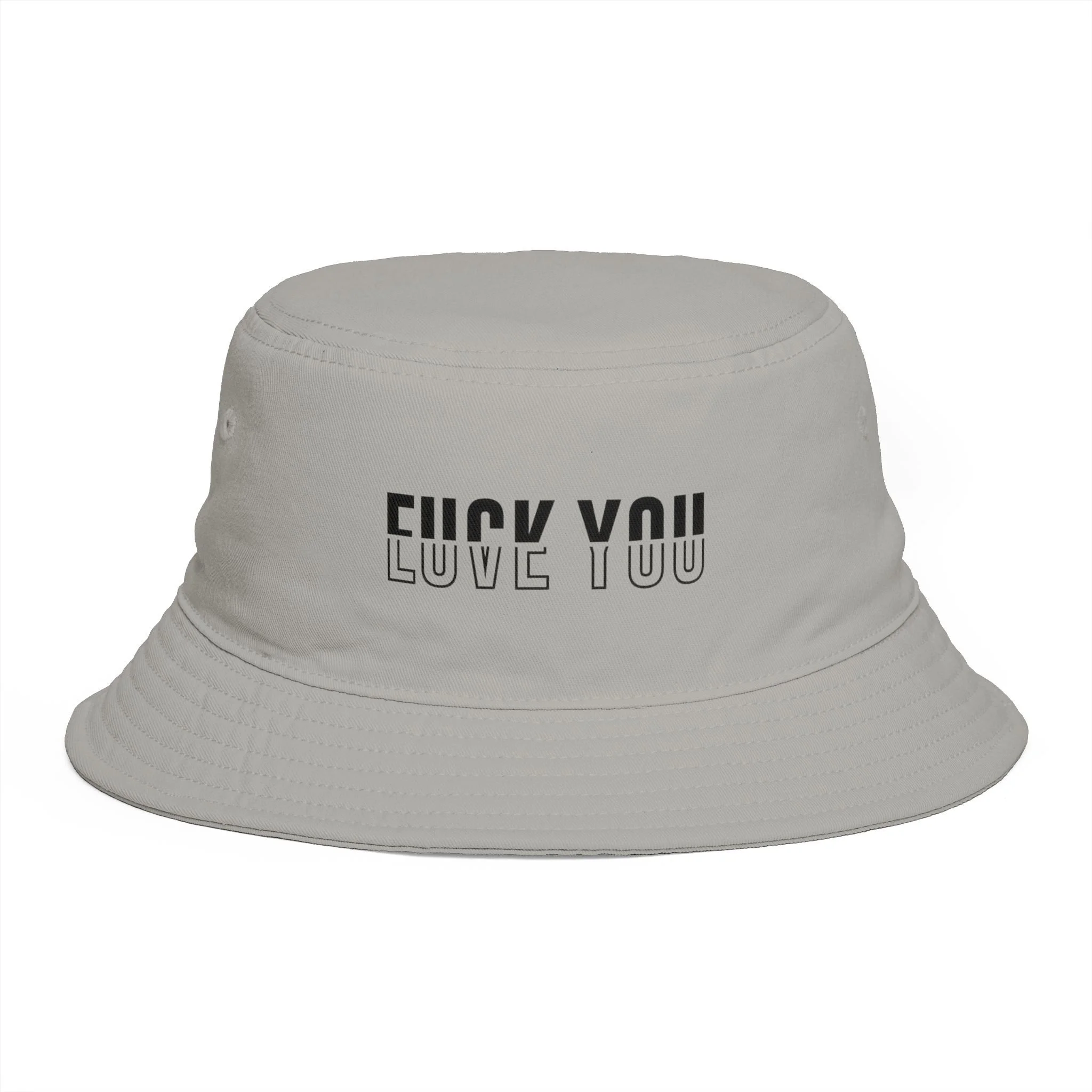 Love You / F--- You contrast text Bucket Hat | brown embroidered lettering, Dark, Gothic, Esoteric, Streetwear