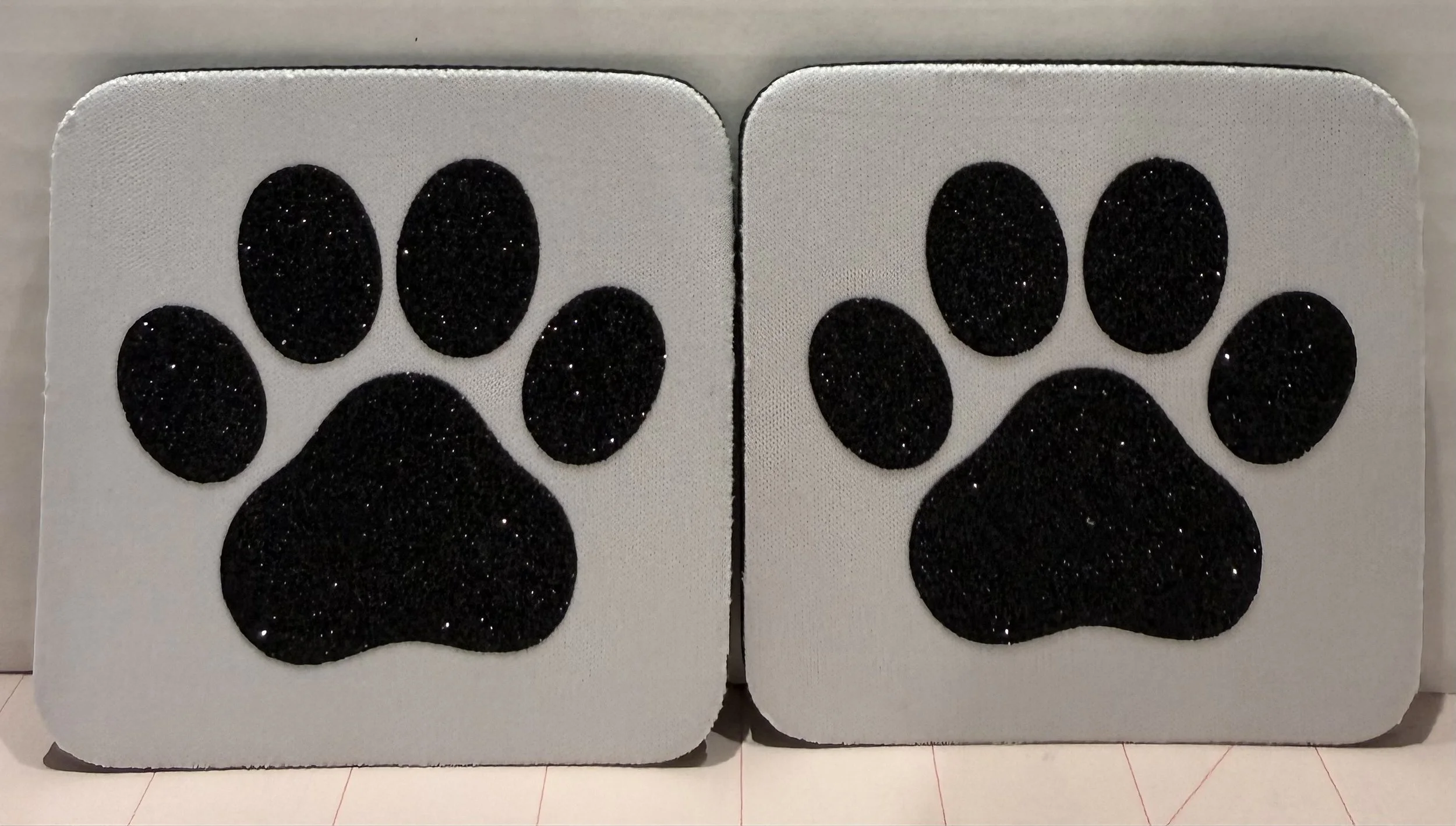 Glitter Paw Print Black Coasters - Set of 2