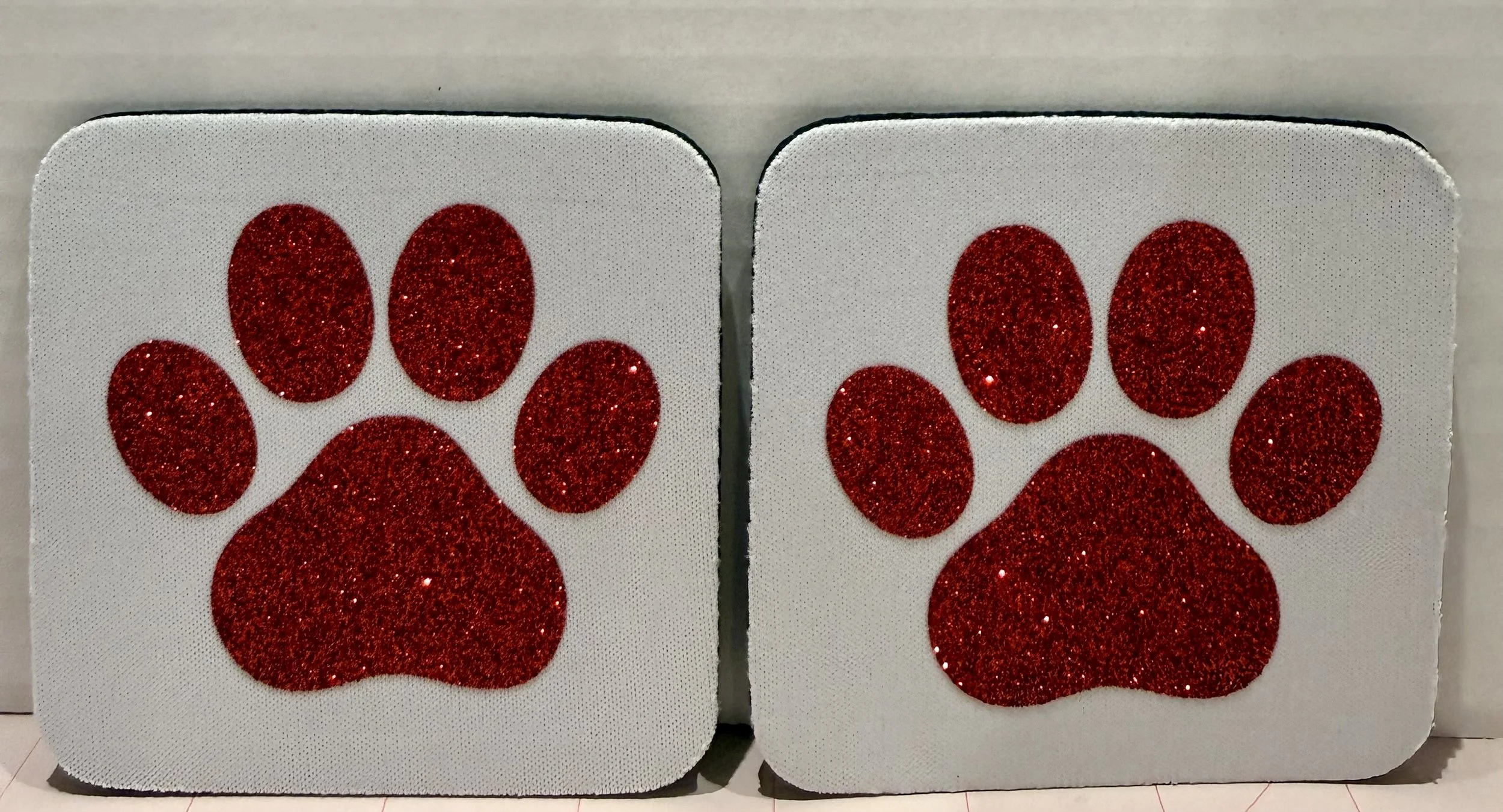Glitter Paw Print Red Coasters - Set of 2