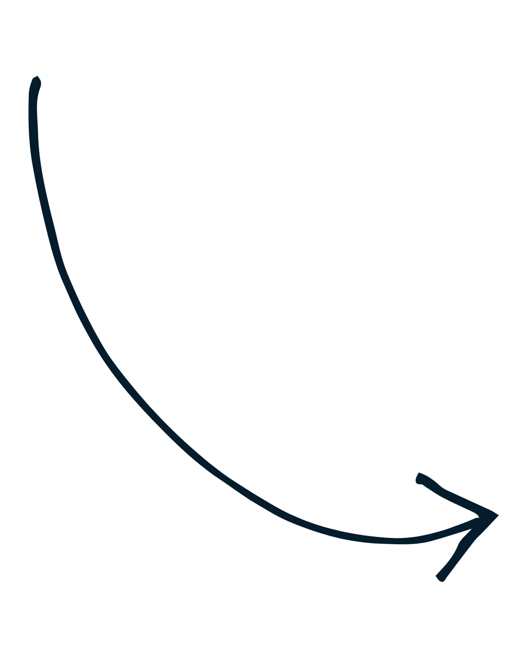 Black background with a large arrow curving downward to the right, drawn with a thin white line.