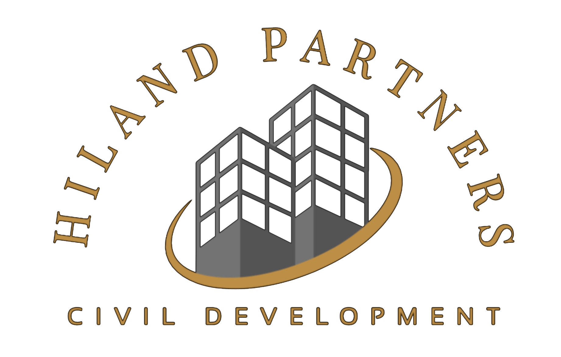 The logo of the Civil Development Independence Party features a stylized 3D gray building with multiple windows, enclosed in a gold oval. The party's name is written around the building in gold, with