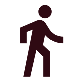 Silhouette of a walking person in dark red color.