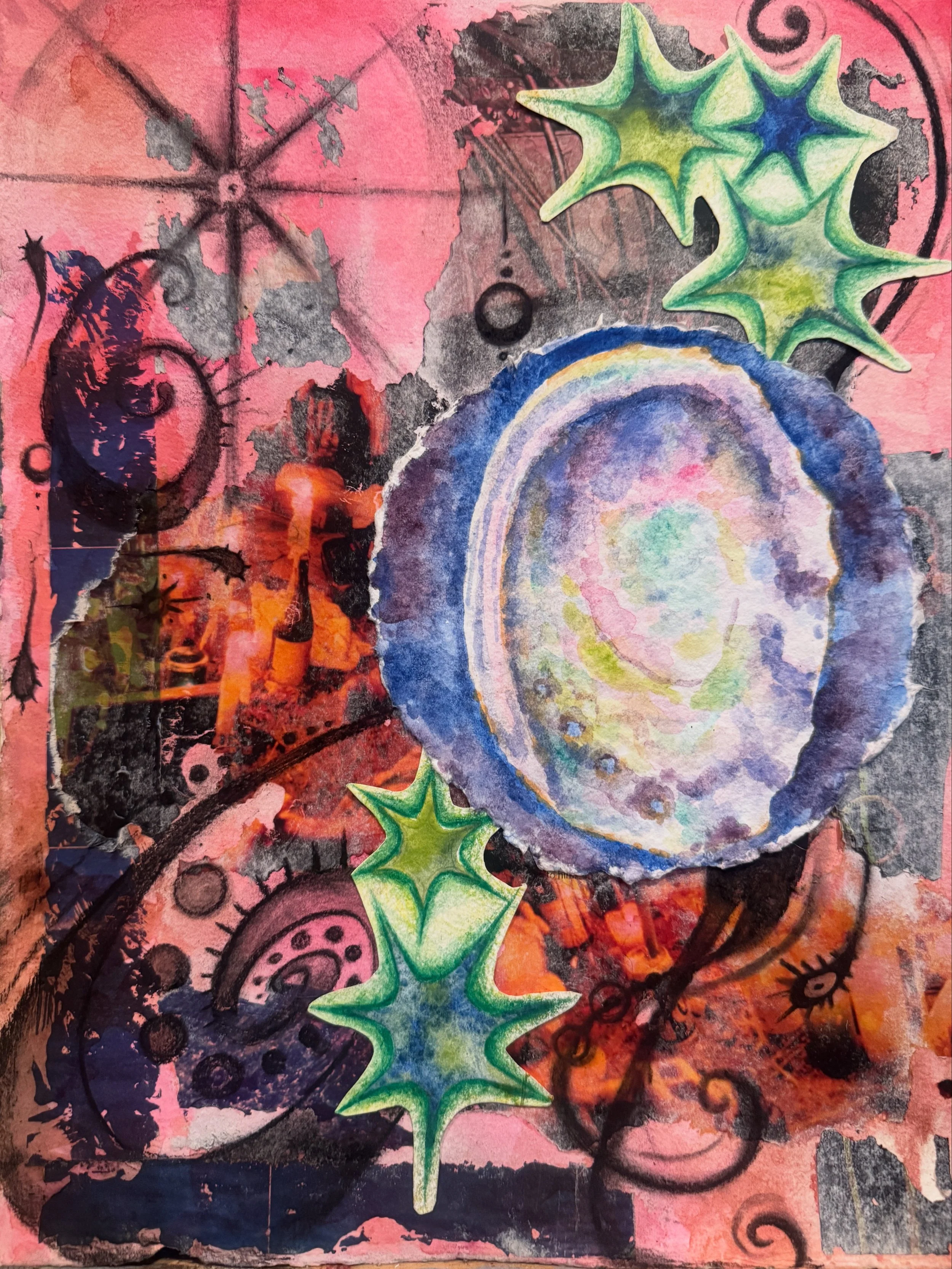 "Dark Star Abalone Shell Collage"
Mixed Media, 11x14