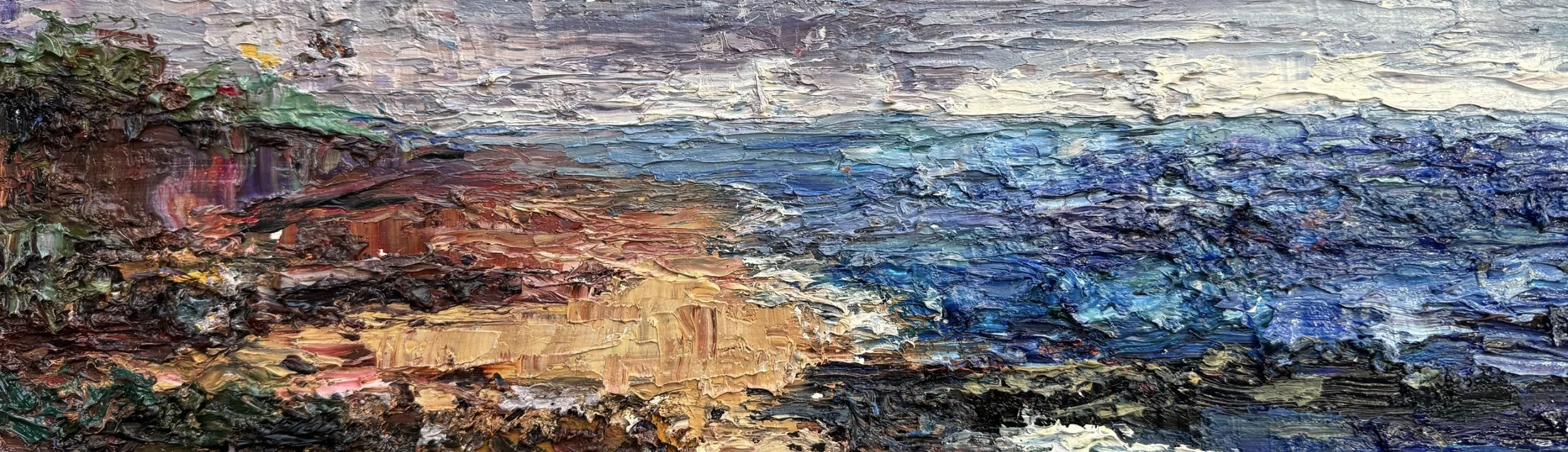 "Rough Water"
Oil on wood panel, 18x5.5