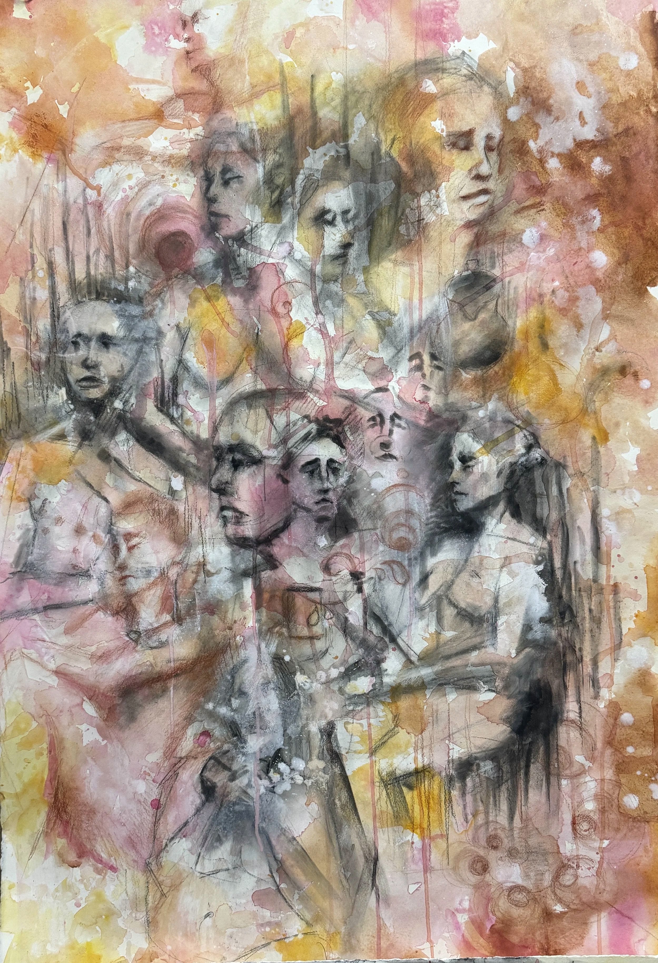 "Fragmented"
mixed media on watercolor paper, 26x48
(from a life model)