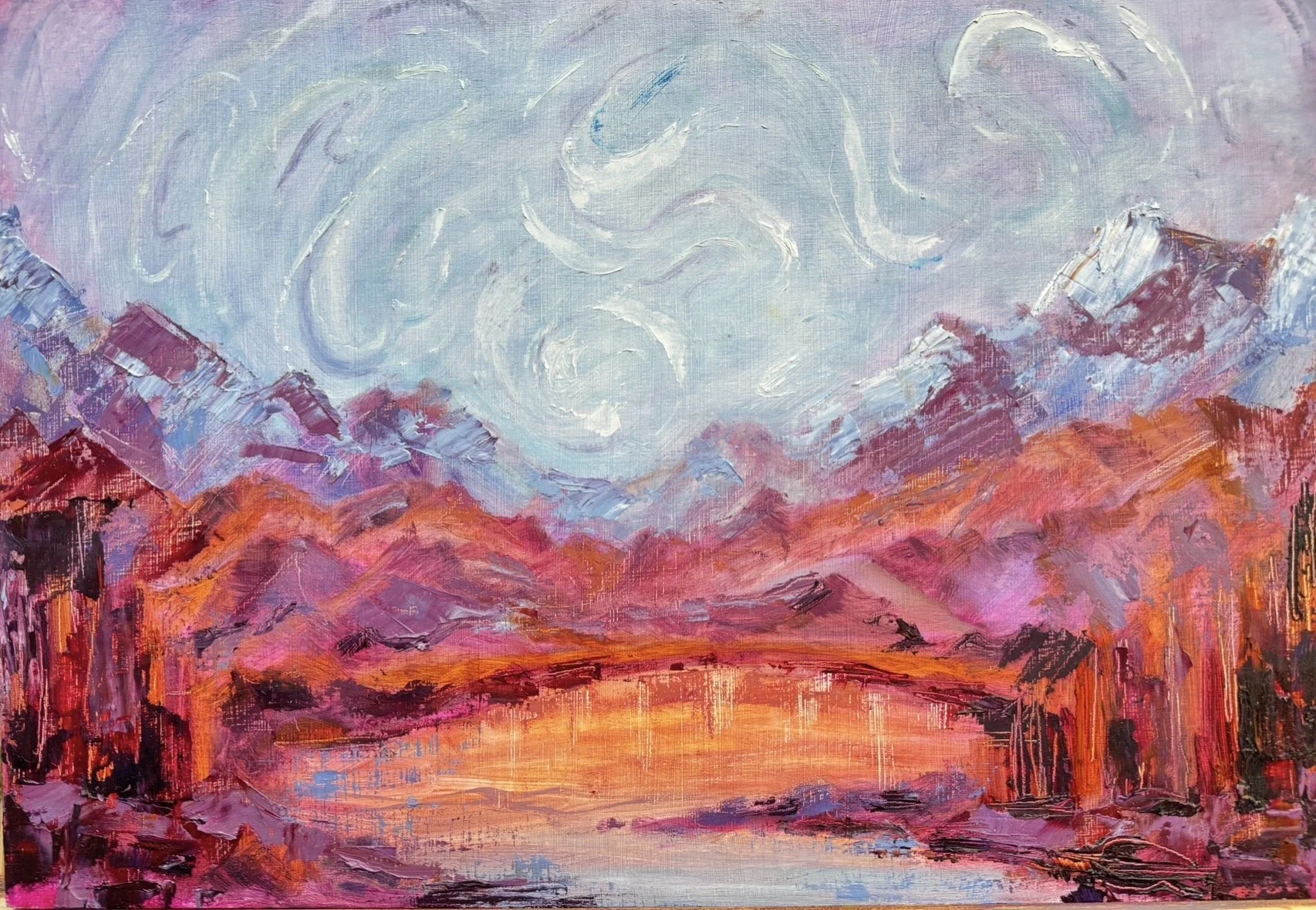 "Magenta Mountain" 
Oil on wood panel, 13x19