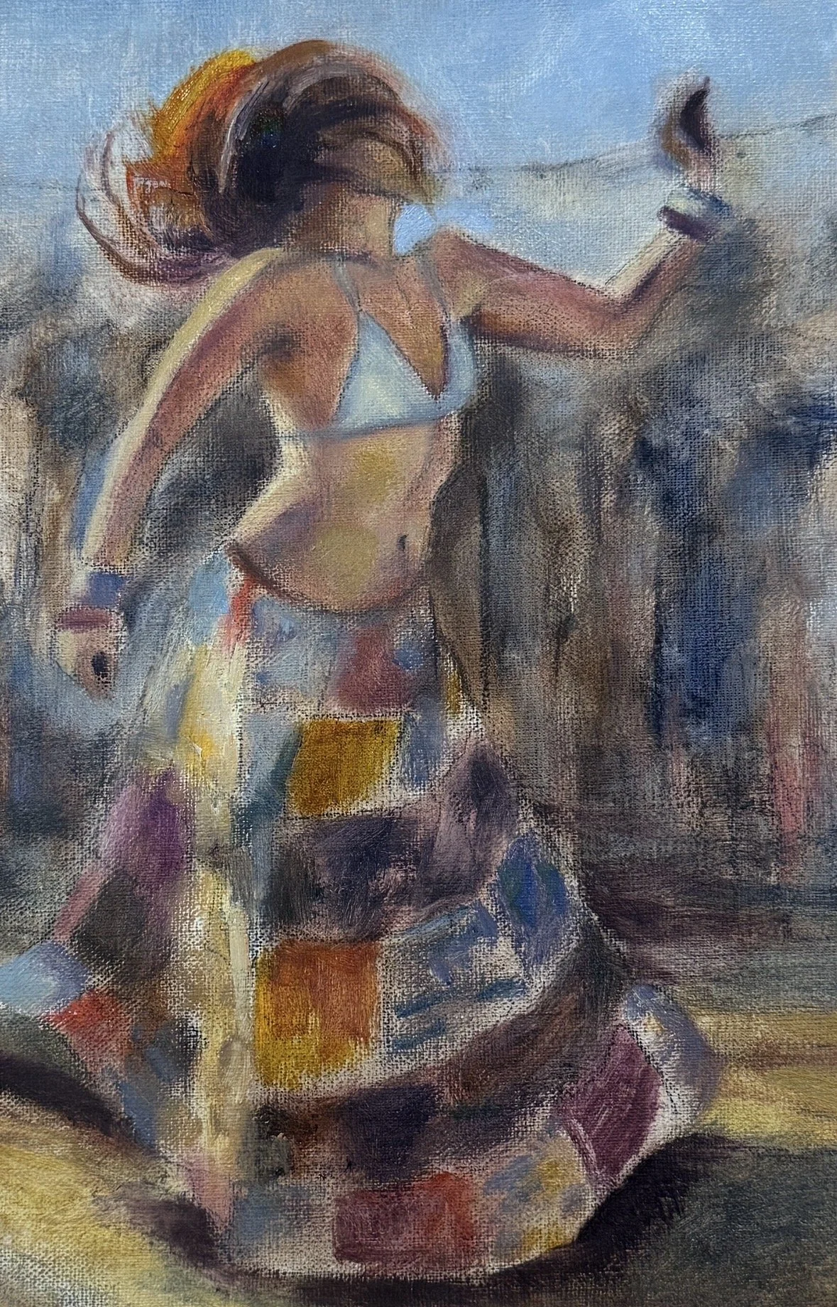 "Spinning study" 
oil on linen scrap 