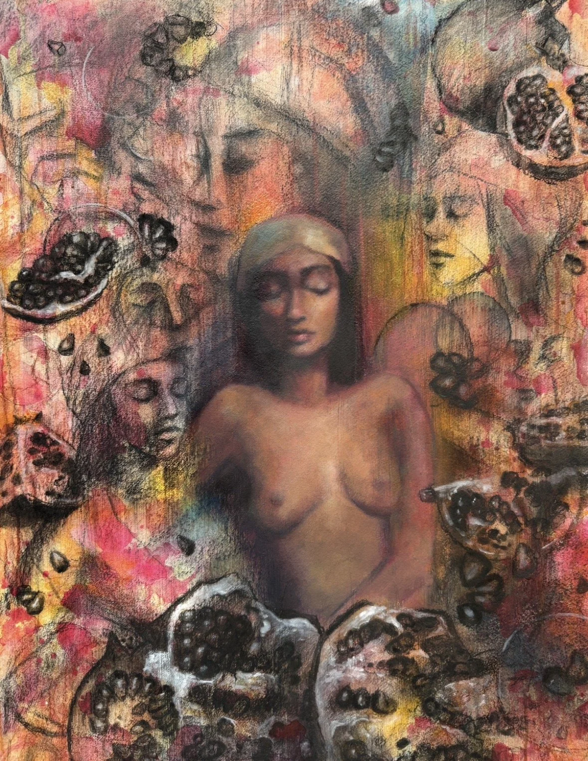 "Transitions" 
Watercolor, charcoal, and oil on watercolor paper, 22x30 