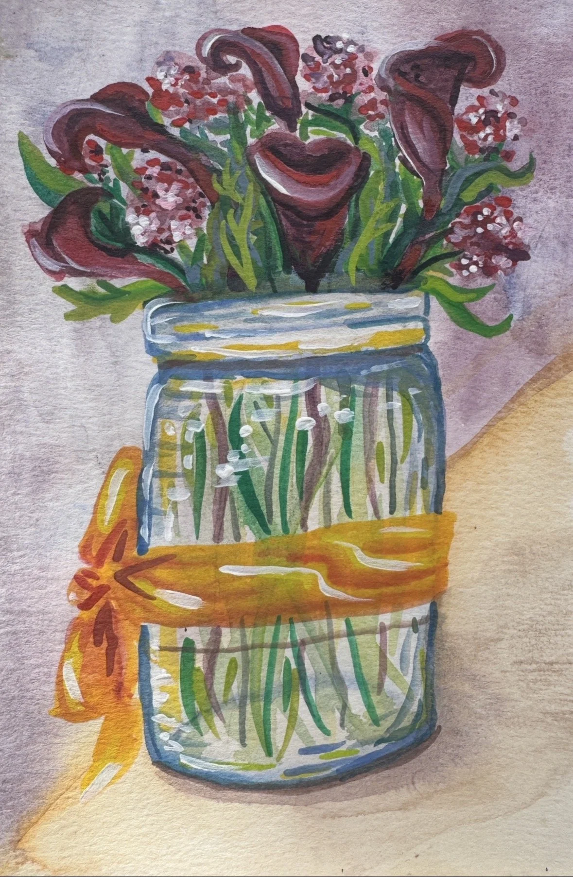 "Jar of Lilies" 
Watercolor and ink on watercolor paper, 9x6