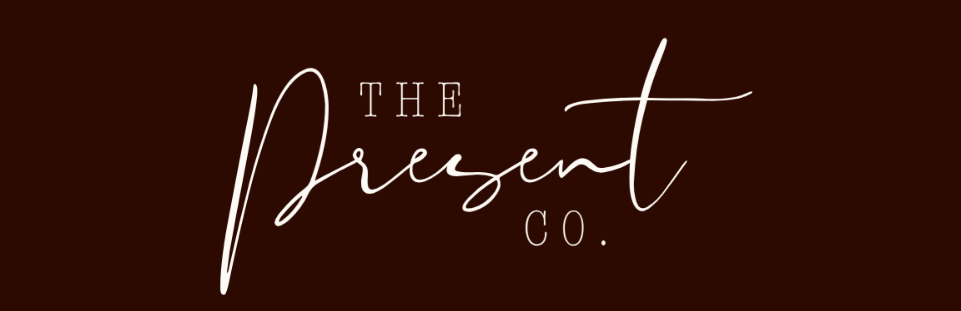 Logo for The Present Co., featuring stylized text on a dark red background.