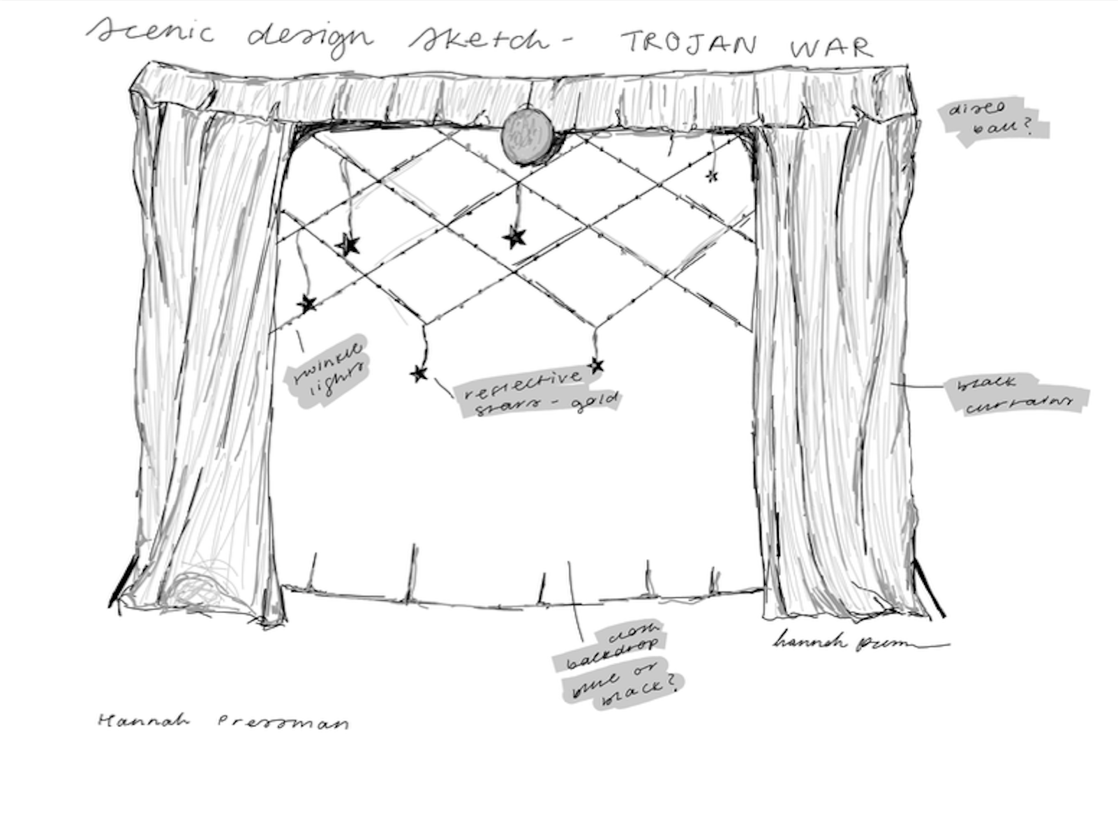 Scenic design sketch for The Trojan War