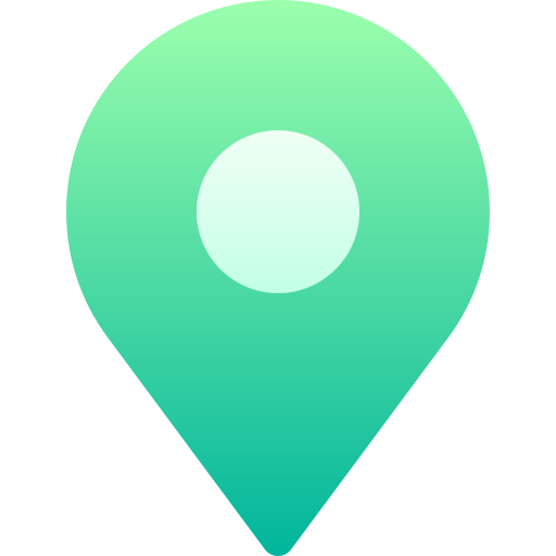 A location pin icon with a gradient from light to dark green.