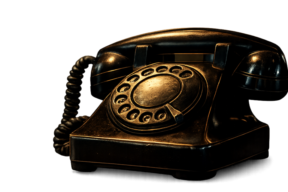 Vintage black rotary dial telephone on a black background