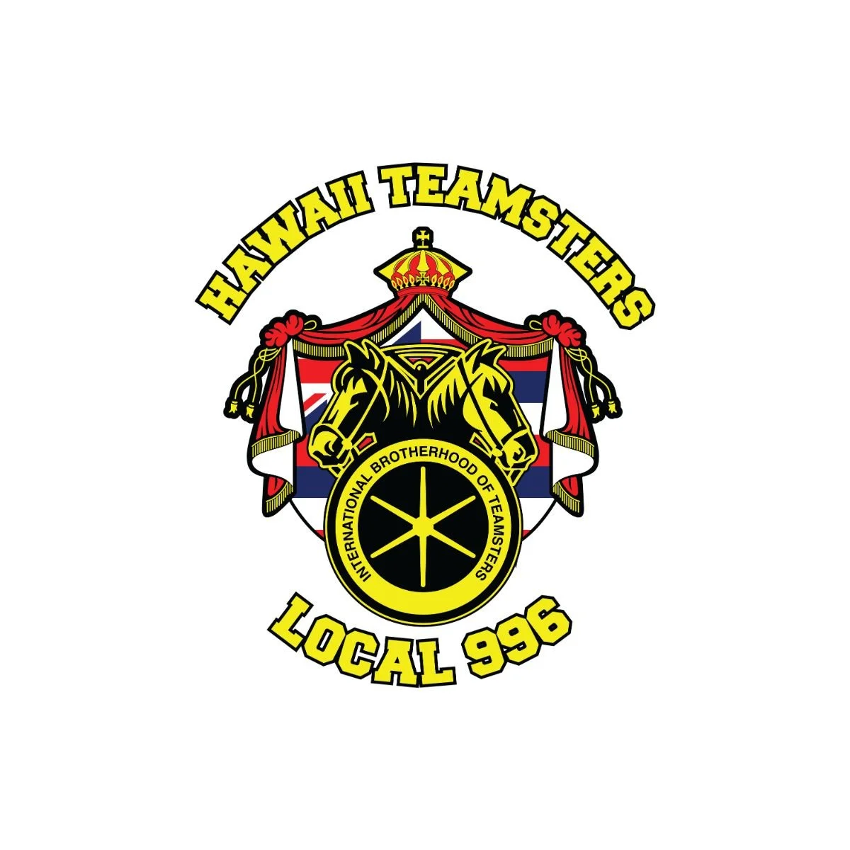 Hawaii Teamsters Local 996 logo with a shield, horses, and a crown.