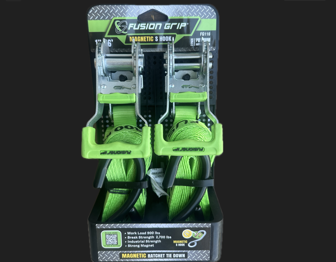 Ratchet Strap W/Magnetic Hooks 1"X16' 2 PACK