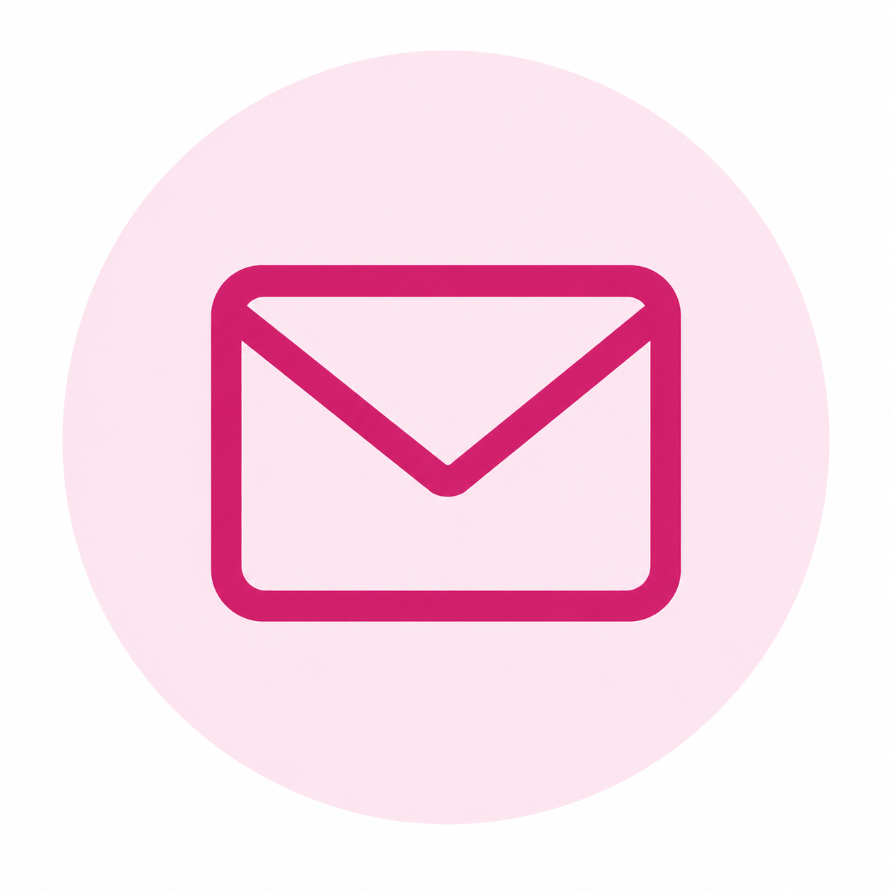 Pink email/message icon inside a light pink circle.
