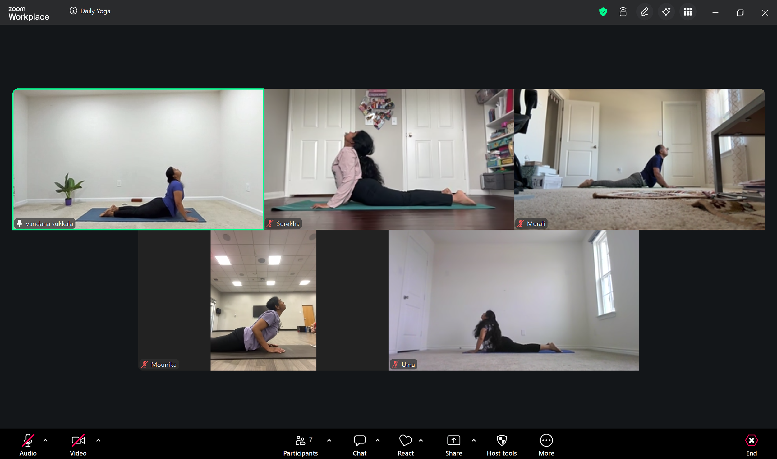 students practicing bhujangasan in online hatha class