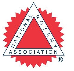 Logo of the National Notary Association with a red starburst background and a white triangle containing the organization's name.