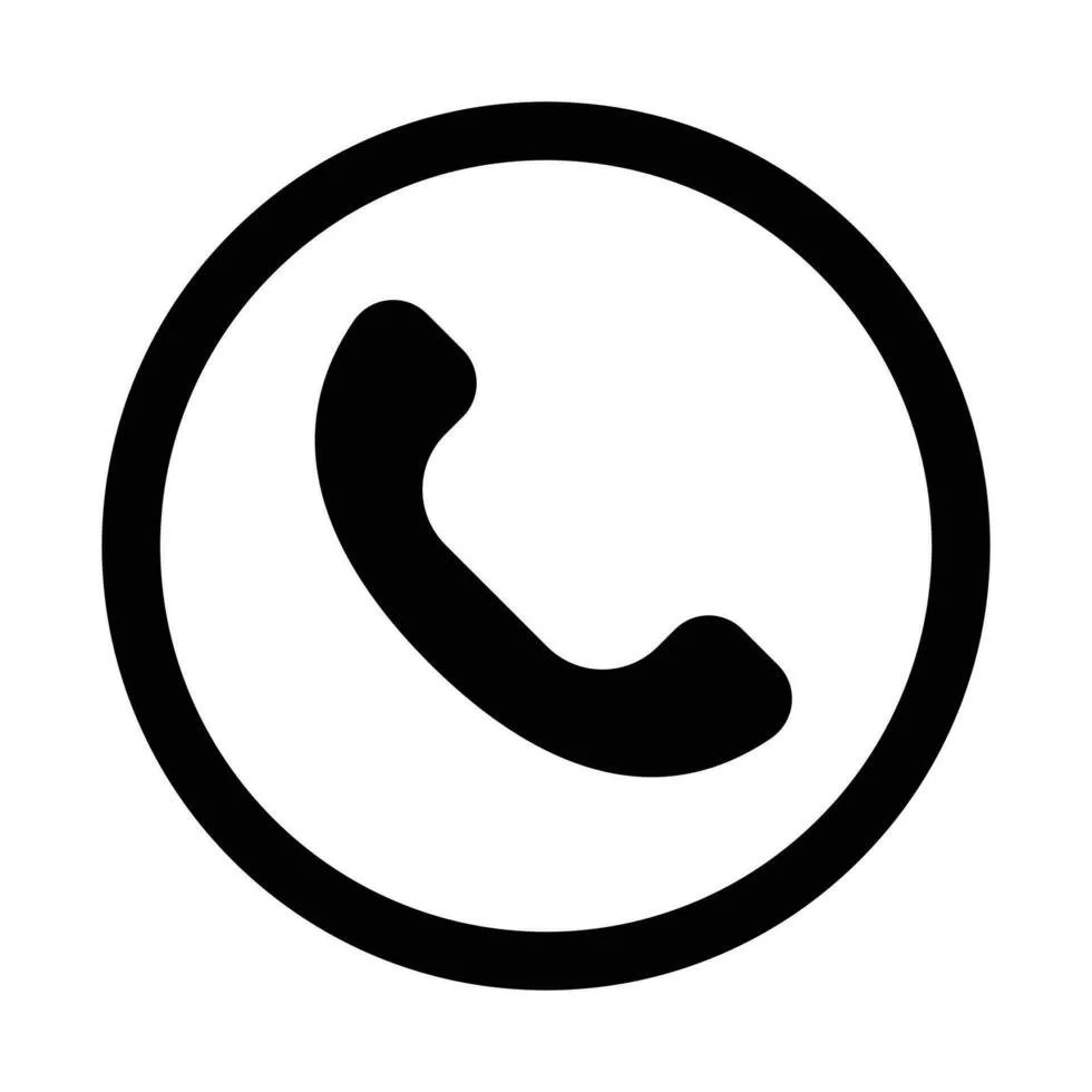 Black phone call icon inside a circle.