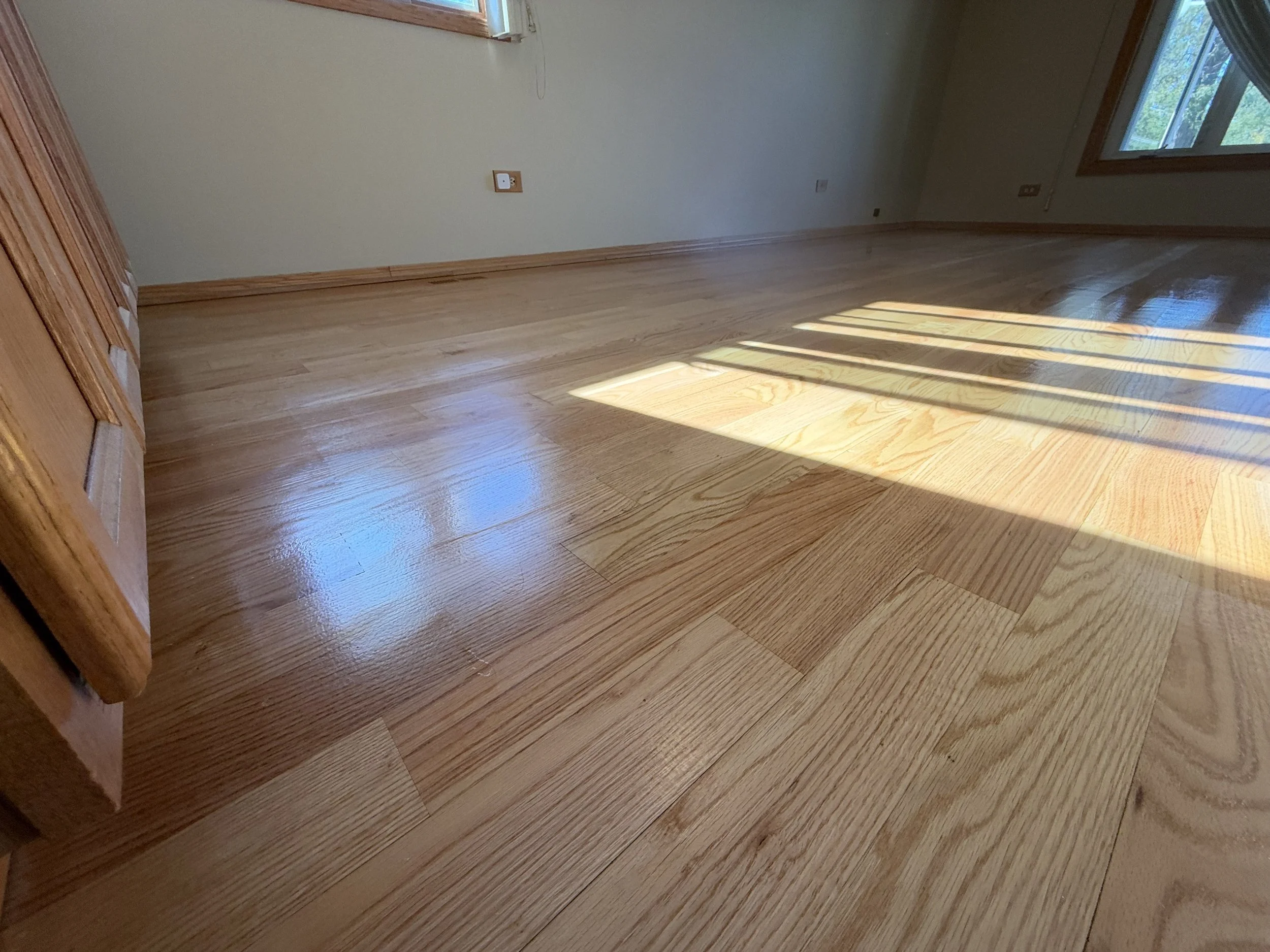 Hardwood flooring refinished with renewed wood grain and a protective finish in a West Dundee home