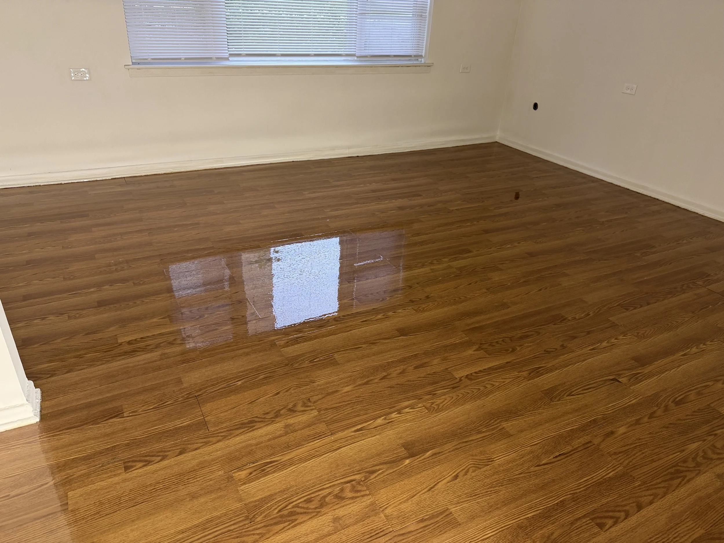 Hardwood floor refinished with restored natural grain and a durable protective finish in an Evergreen Park home