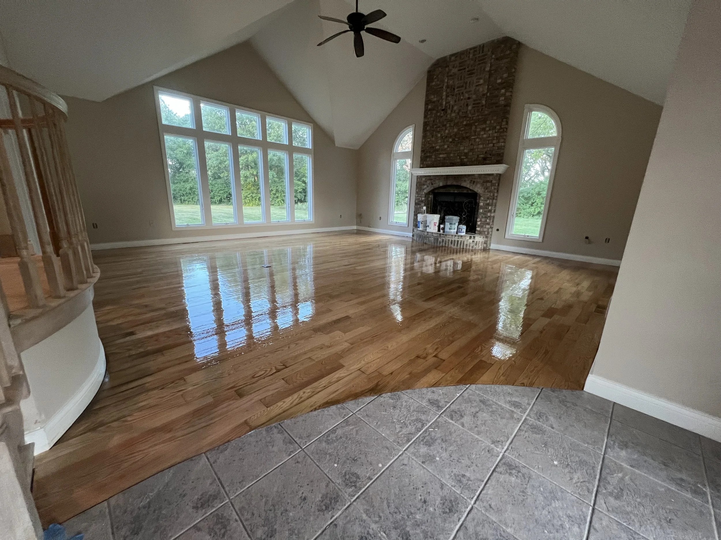 Original hardwood floor restored with a clear protective coating