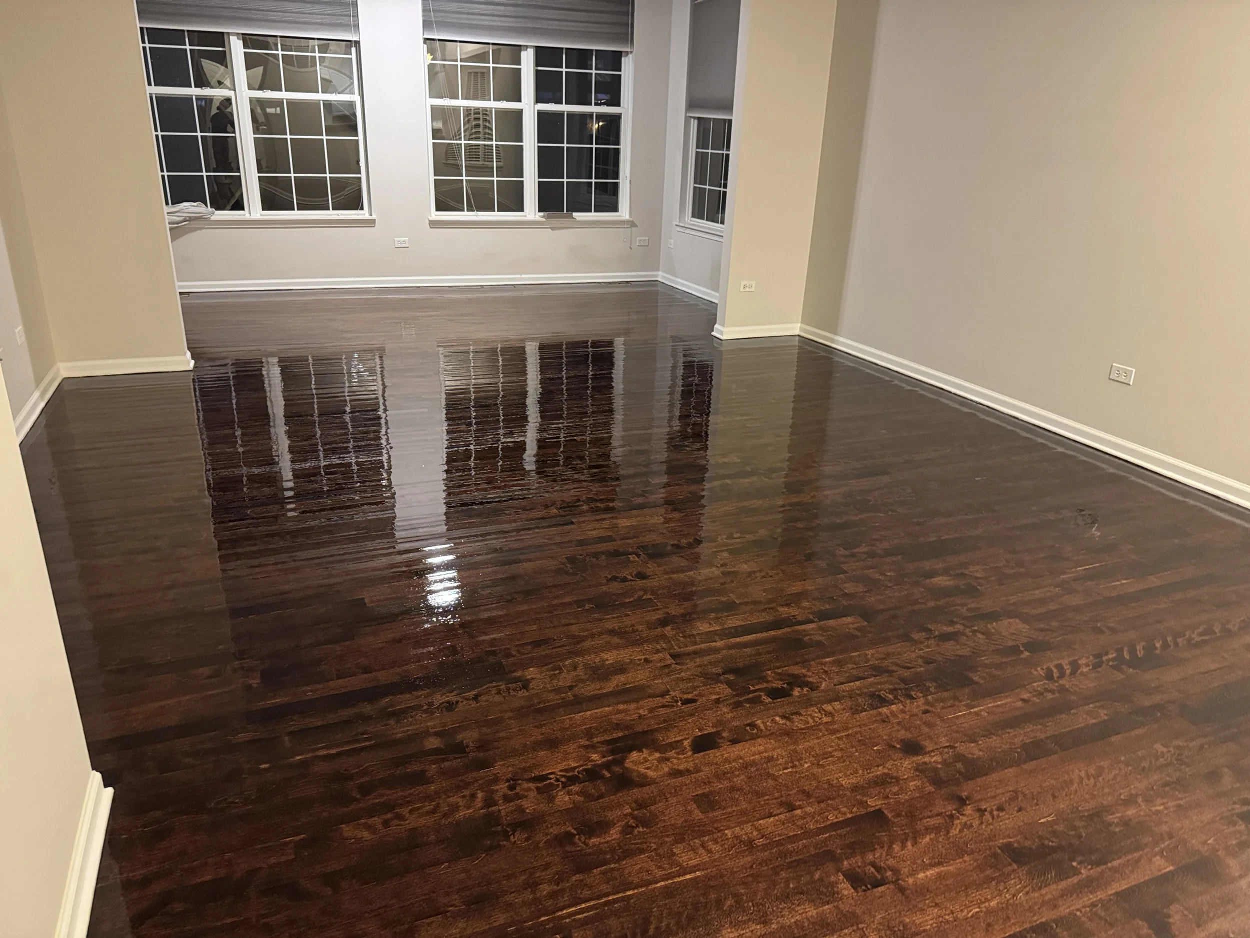 Hardwood flooring restored with a clean protective finish
