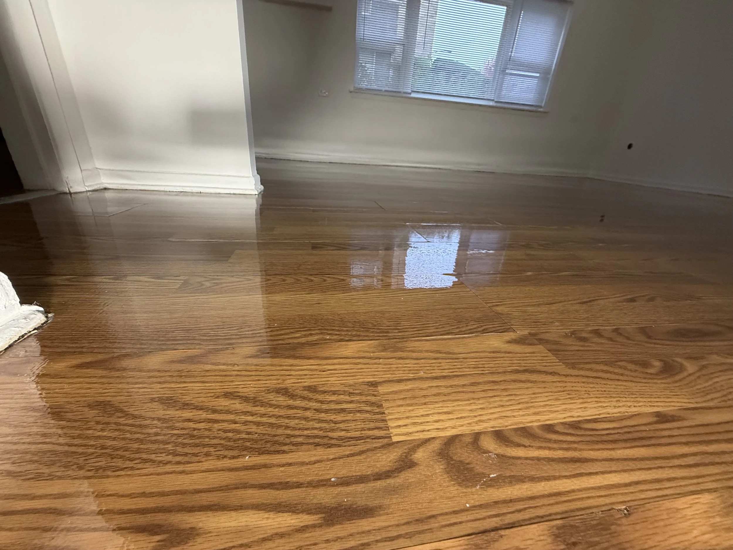 Refinished hardwood floor with restored natural tone and a durable protective finish in a Hometown home