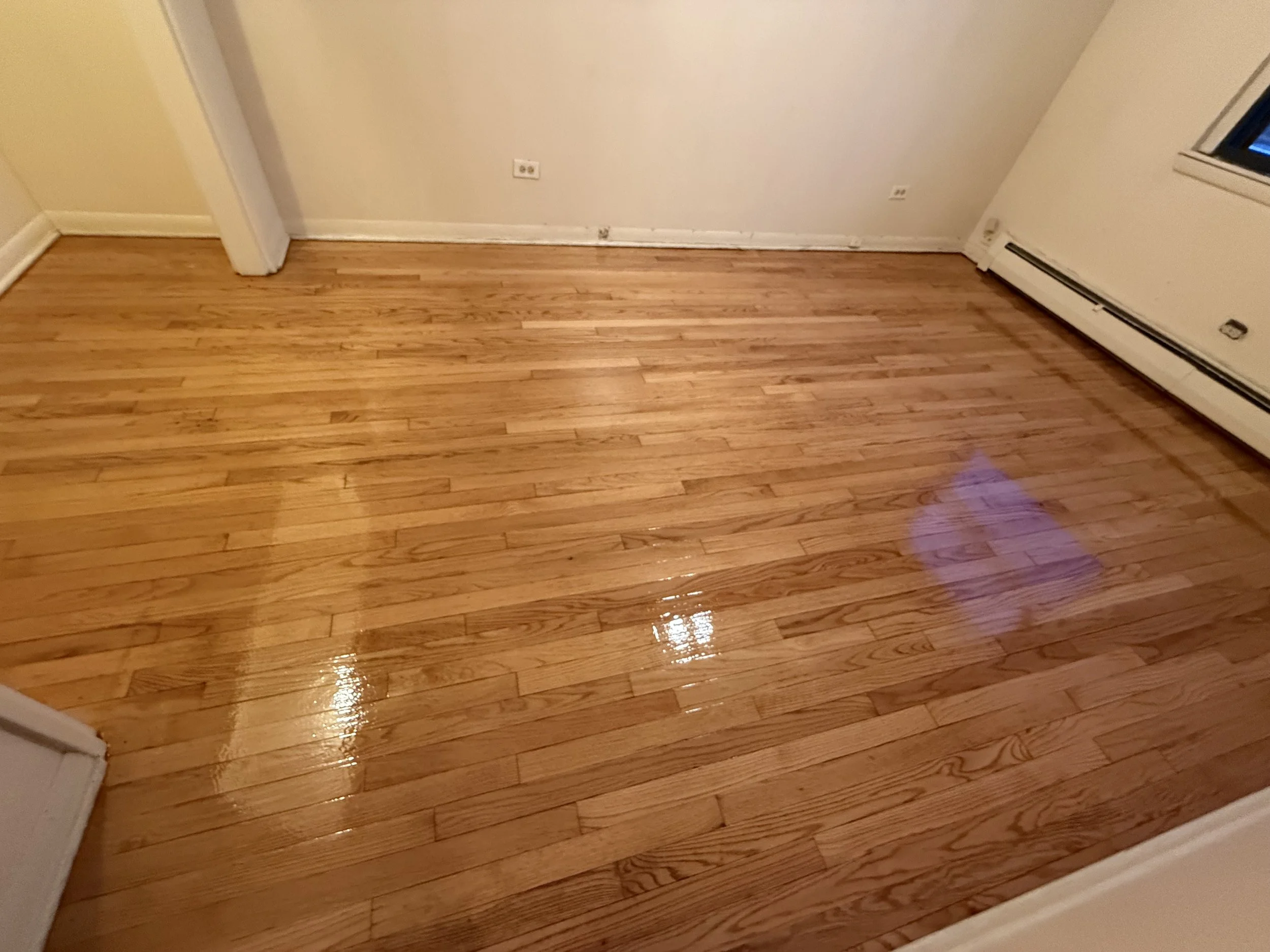 Refinished hardwood floor with renewed color and a durable protective finish in a Lyons home