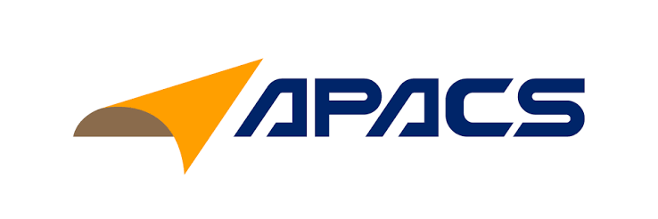 APACS logo with stylized arrow design in orange and gray, and bold blue letters.