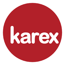 Red circular logo with the word 'karex' in lowercase white letters.