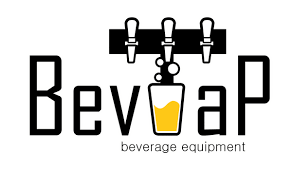 Logo for BevaAp, a beverage equipment company, featuring three taps dispensing drinks above the company name with a glass icon between the letters 'v' and 'A'.