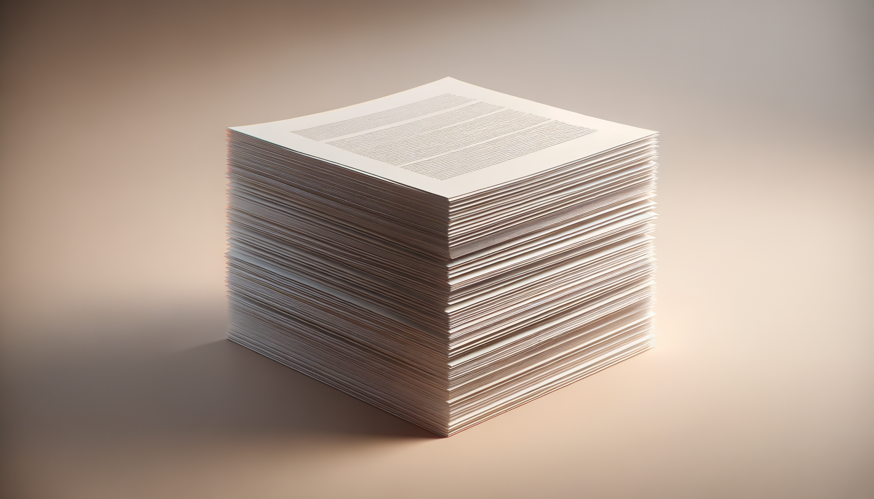 A large stack of printed documents or pages on a neutral surface with a plain background.