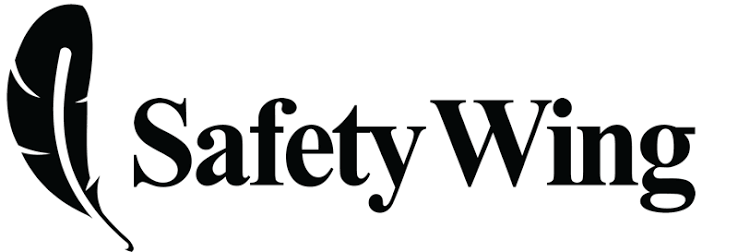 Safety Wing logo featuring a stylized feather and text.