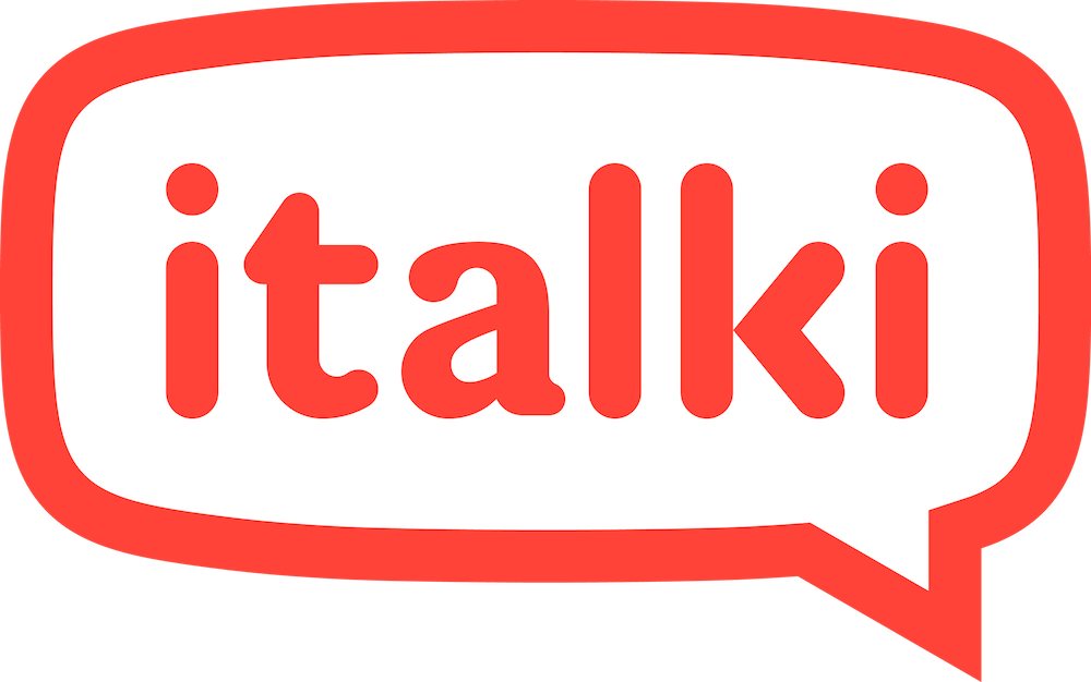 Red speech bubble with the word 'italki' in lowercase red letters