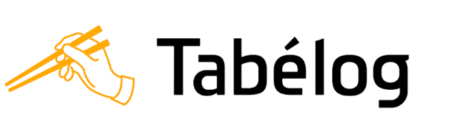 Logo with a hand holding chopsticks and the word "Tabelog" in black text.