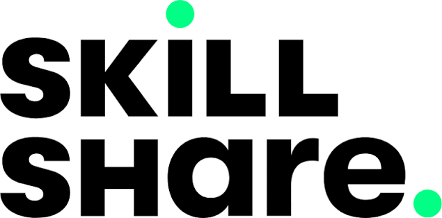 Bold black text reading 'SKILL SHARE' with a green dot above the 'I' in 'SKILL' and a green dot next to 'share'.