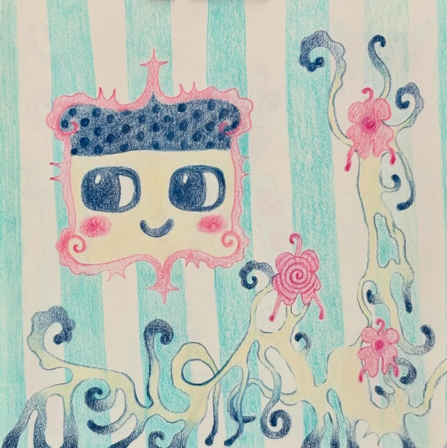 here are some little sketchbook drawings for y&rsquo;all to enjoy!! they were very fun to make!! ≽^&bull; ˕ &bull; ྀི≼ 

#sketchbookdrawings #whimsicalart #prismacolors #colorpencilart #abstractdrawing