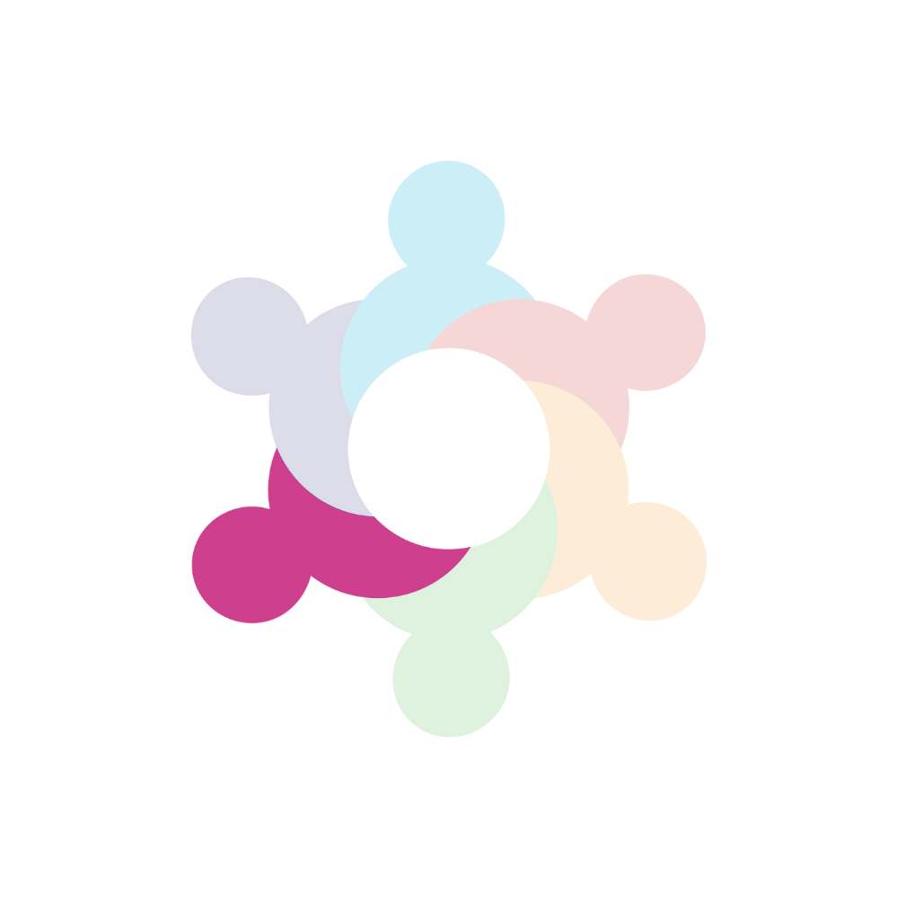 Colorful abstract diagram with intersecting arrows pointing outward, representing a community or network concept.