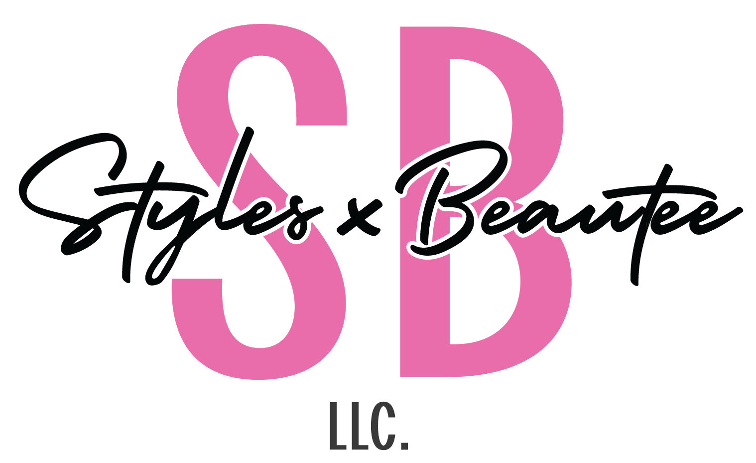 Logo for Styles x Beauty LLC featuring large pink 'S' and 'B' with black cursive text overlay.