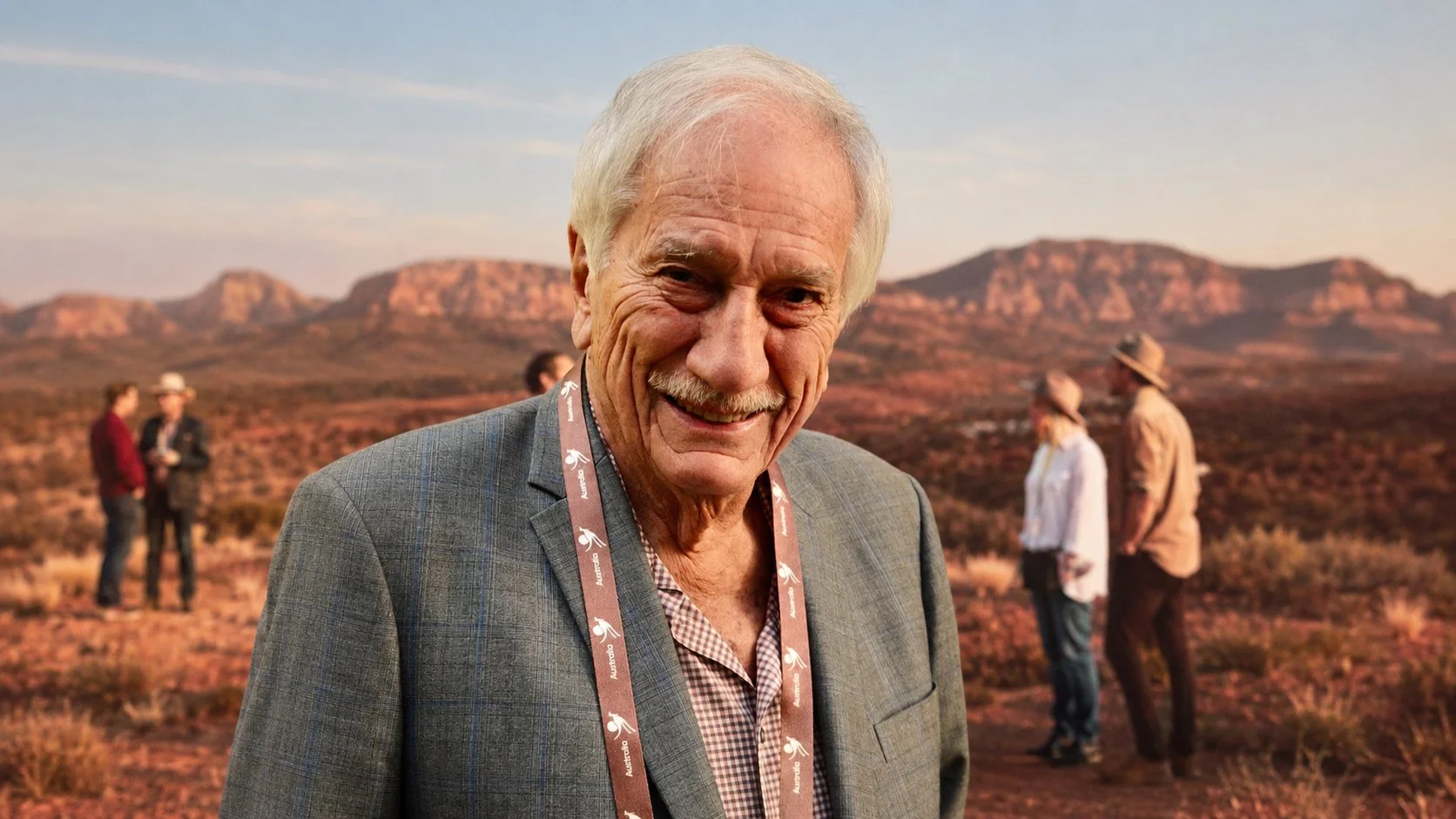 Bruce Hodge, founder of Goway Travel, at Australian Tourism Exchange in Adelaide, with the Flinders Ranges behind him.
