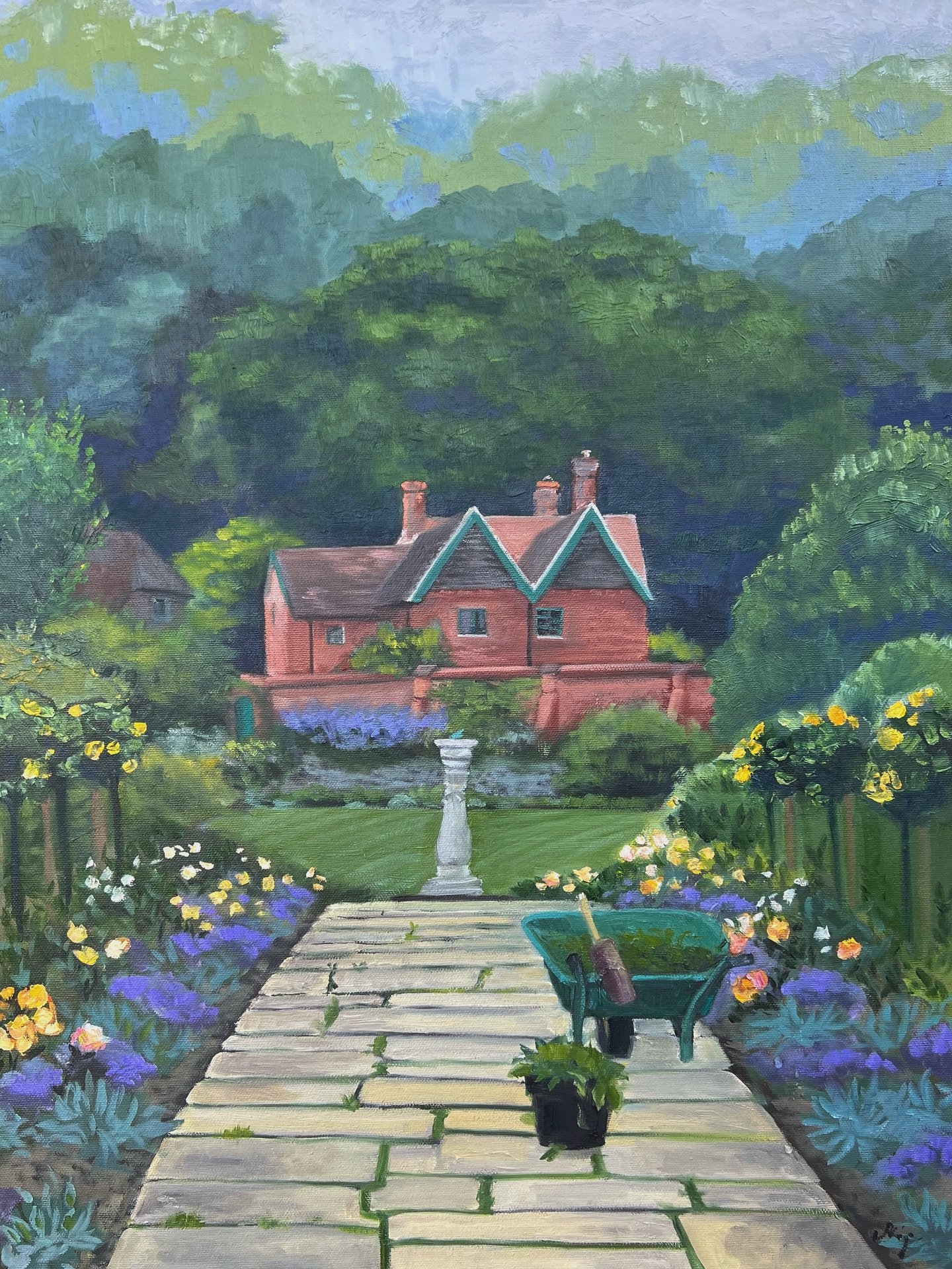 &lsquo;Time for Tea&rsquo; - inspired by the gardeners at @chartwellnt who have worked tirelessly on the restoration of the Golden Rose Avenue. I wanted to depict the gardeners wheelbarrow full of weeds, as if they had down tools in search for a cupp